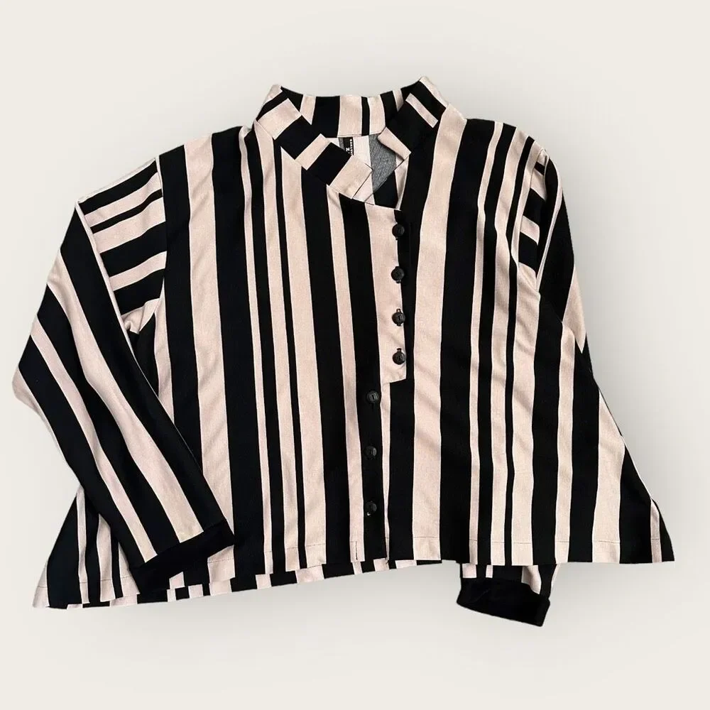 ITEMZ Chris Baumgartner‎ Striped Lagenlook Cotton Light Jacket OS USA Made